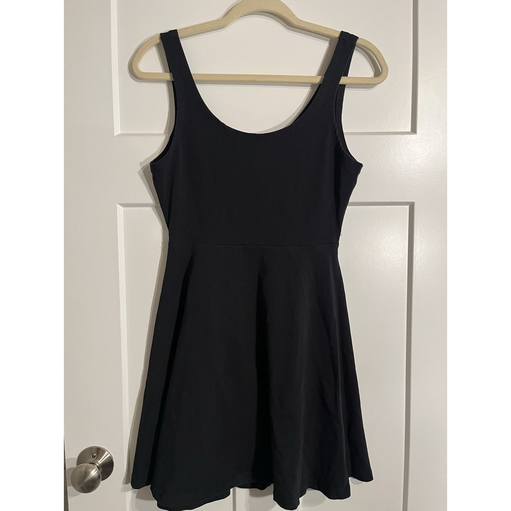 Express Womens Medium Black Fit & Flare Skater Dress Teal Back Zip Sleeveless